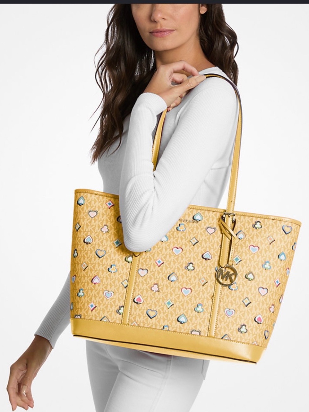 NWT Michael Kors, XL, Honey Yellow, Jet Set Tote Bag Diner/Taxi Motifs - Picture 4 of 12